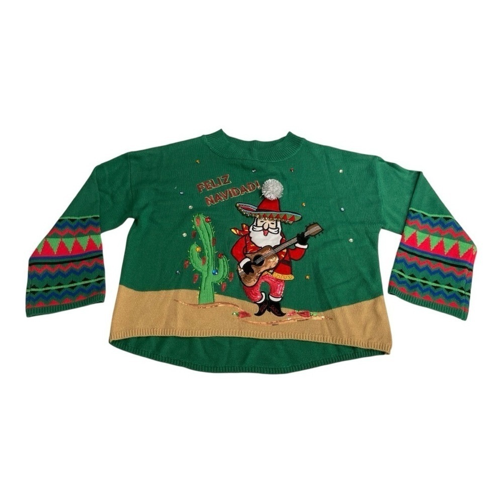 Holiday Time Feliz Navidad
Santa Sombrero Guitar Boots
Green Christmas Sweater - Picture 5 of 14